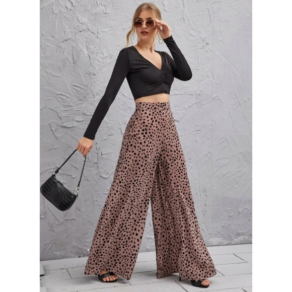 SHEIN Pants - Hight Waist Dusty Pink Dalmatian Wide Leg Pants
